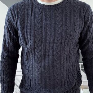 Edwin Men's Navy Cable Knit Crewneck Sweater